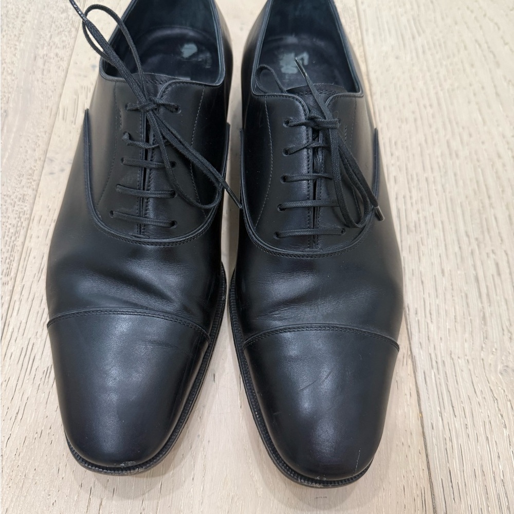 Salvatore Ferragamo Black Leather Oxfords, 9.5 EE